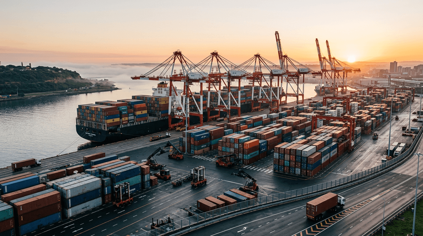 Container port in Durban at early morning, illustrating transport and trade